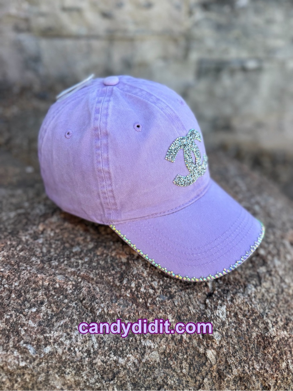 NWT Handmade Lavender Ball Cap Double C Silver Crystal Logo & Crystal Brim - Picture 5 of 11
